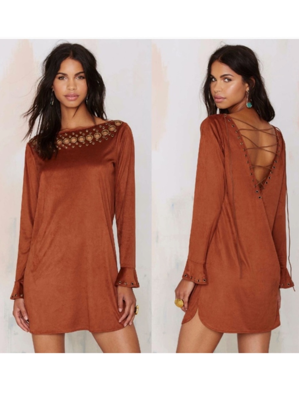 NEW Line & Dot  Grommet Lace Up Faux Suede Mini Dress